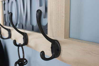 Rustic Wall Key Holder Farmhouse Storage Shelf With Black Hooks Wall-Mounted