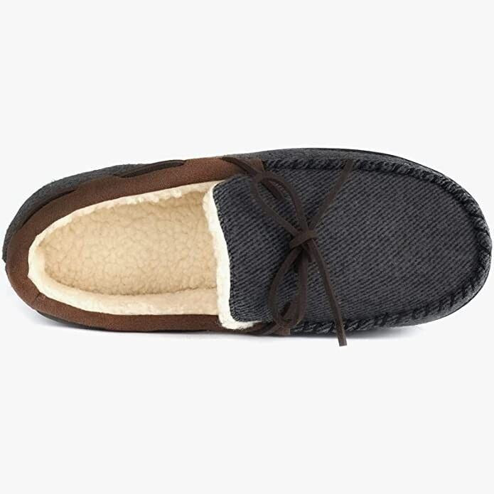 Mens Comfy Memory Foam Slippers Moccasin Grey Tweed Size 11, 12 ULTRAIDEAS