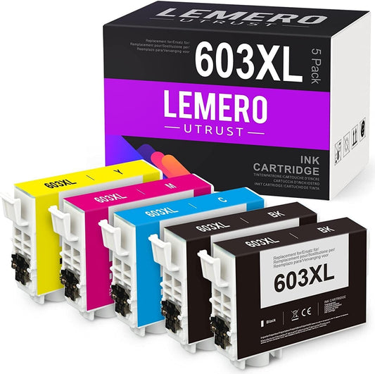 LEMEROUtrust 603 603XL Ink Cartridges - 5 Pack - Compatible for Printers: Epson 603XL Ink Cartridges Multipack for WorkForce WF-2810 WF-2830 WF-2835 for Epson Expression Home XP-3100 XP-3155 XP-4150