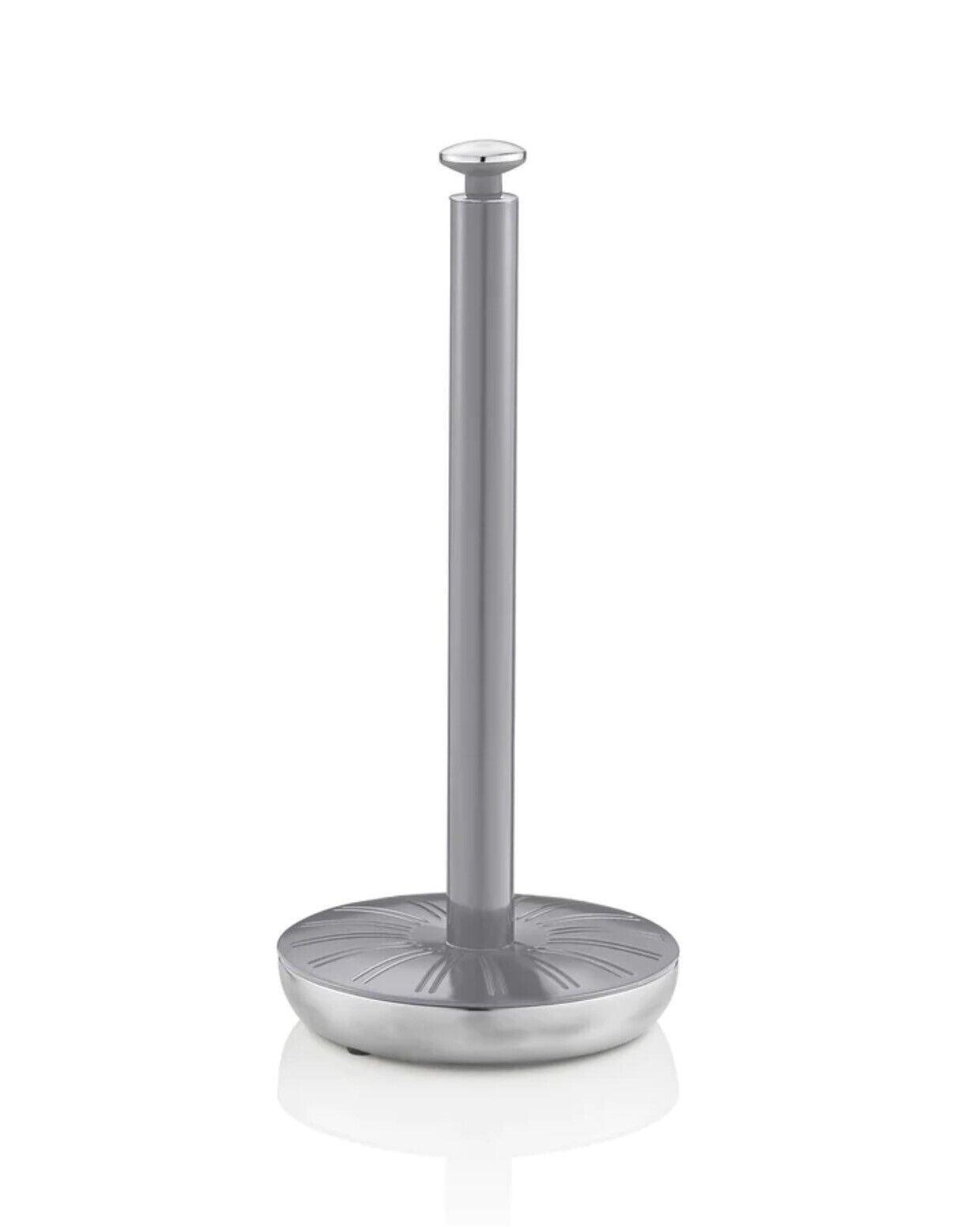 Grey retro towel pole with round weighted base and capped top post