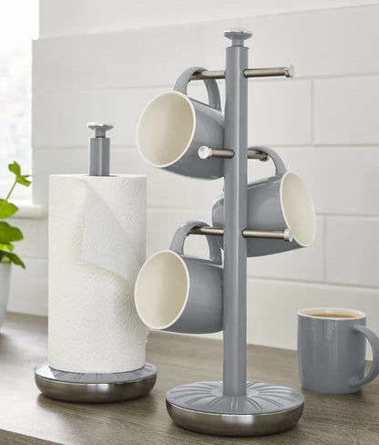 Swan Grey Kitchen Towel Roll Holder & Mug Tree Stand Set