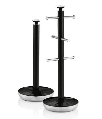 Swan Retro Kitchen Towel Pole & Mug Tree Set - Black