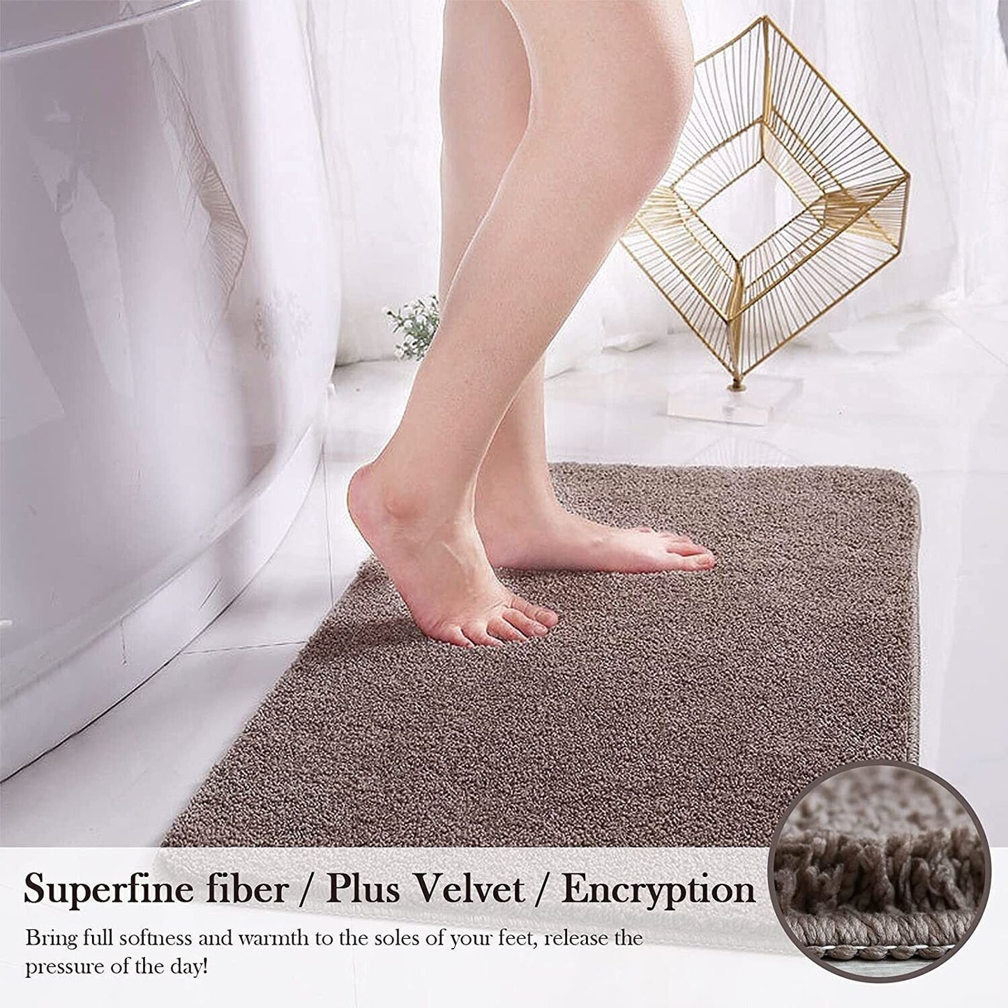 HOdo Home Non-slip Super Comfy - 60 x 40cm Bath & Shower Mat - Machine Washable - Dark Brown - Extra Water Absorbent Bathroom Mat Rug - Quick-drying Shower Rug - Shower Mat Easy Clean - Fluffy Soft Microfibre Bath Rug