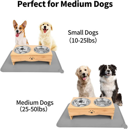 Raised Pet Feeder Dog Cat Bowls Elevated Stand Table With Rubber Mat