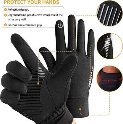 Outdoor Thermal Gloves Adults Touch-Screen Cycling Thin (Black)