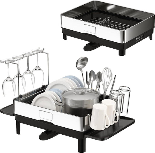 Susswiff Kitchen Dish Drying Rack With Automatic Drainage System - Fingerprint-Proof Stainless Steel 304 Frame - A1908S-1