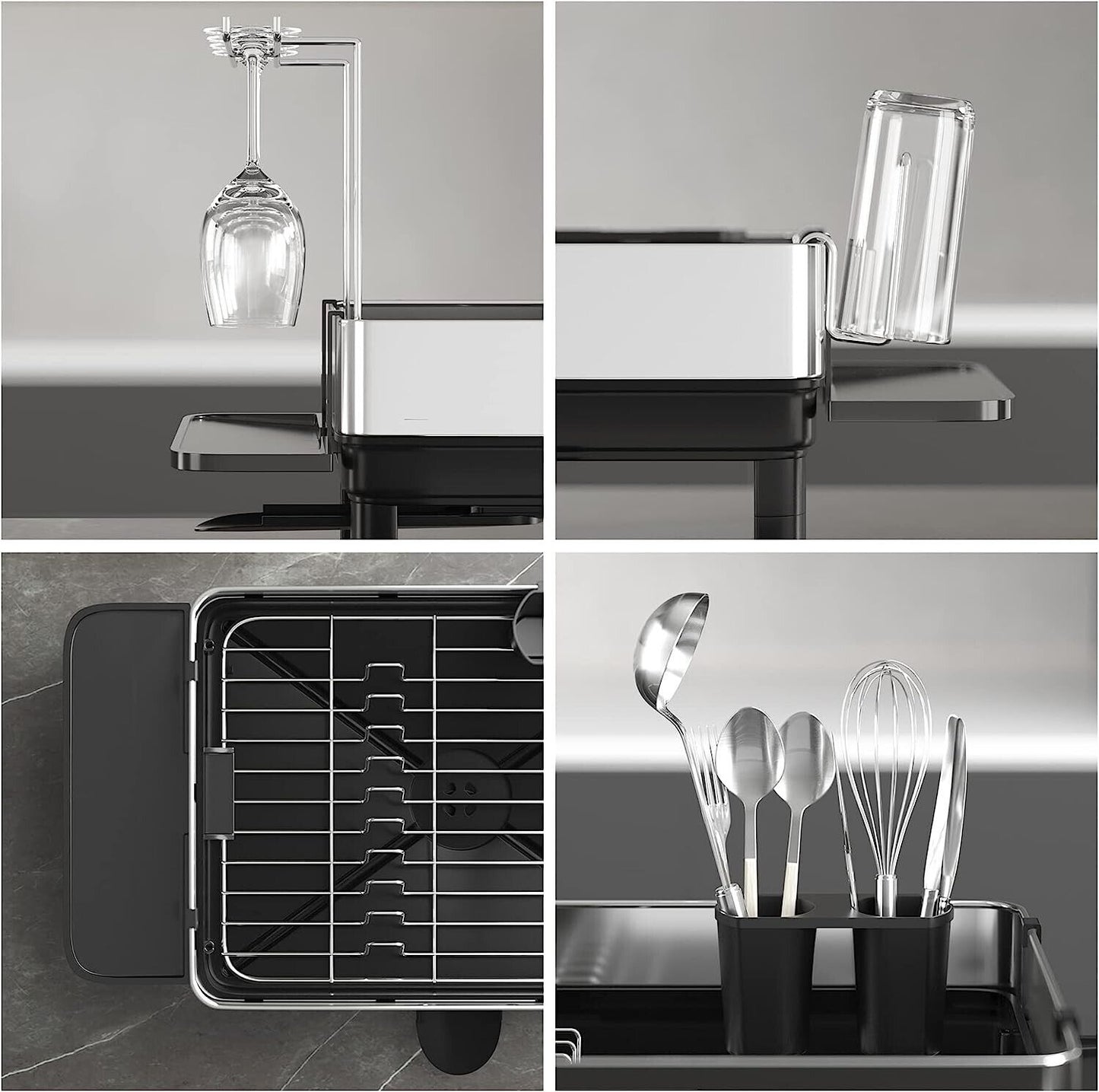 Susswiff Kitchen Dish Drying Rack With Automatic Drainage System - Fingerprint-Proof Stainless Steel 304 Frame - A1908S-1