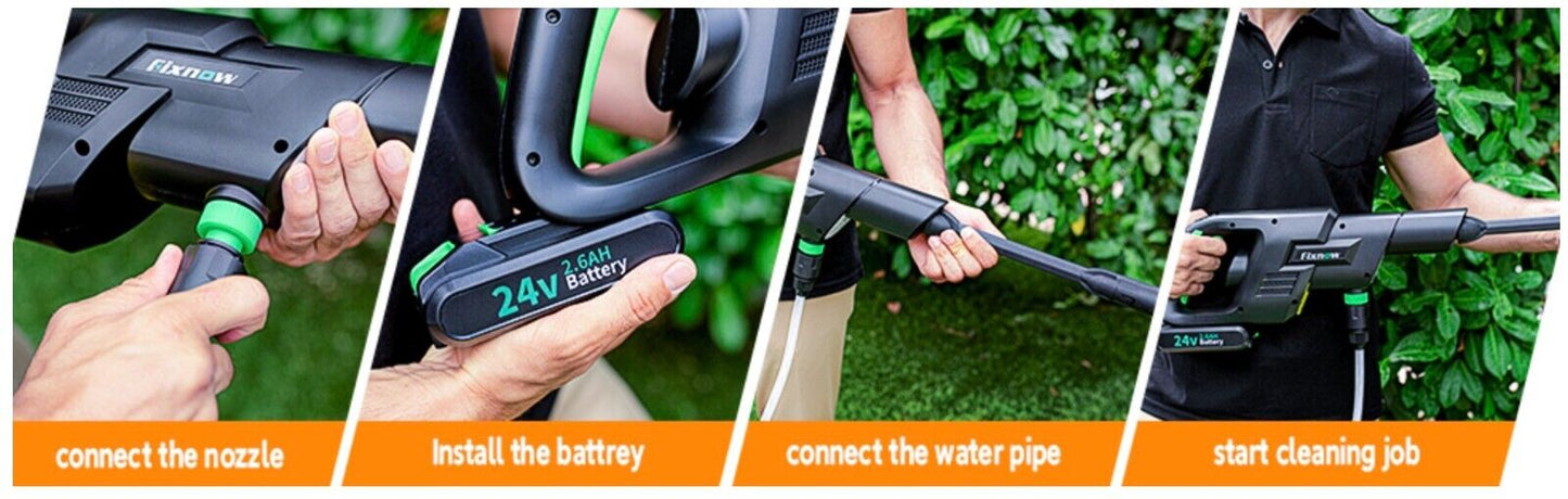 Cordless Power Washer 24V Portable Pressure Cleaner Kit 2.6Ah (Battery)