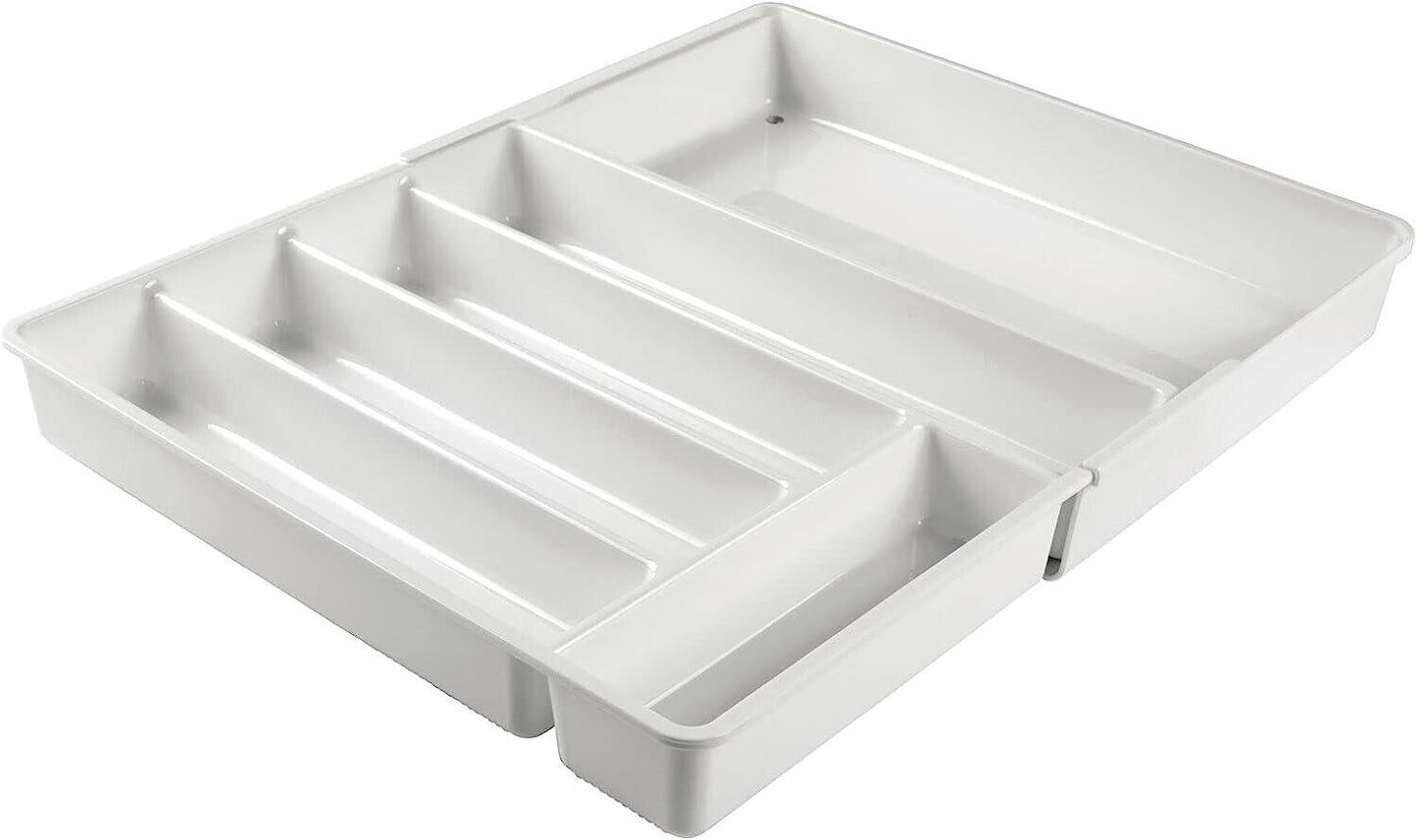 mDesign Adjustable Cutlery Tray - Expandable Kitchen Organiser Tray for Drawers and Surfaces - Drawer Organiser with Multiple Compartments - Light Grey