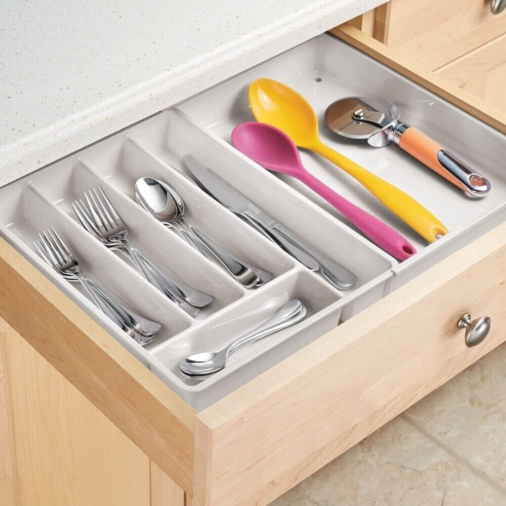 mDesign Adjustable Cutlery Tray Expandable Kitchen Organiser Trays (Grey)