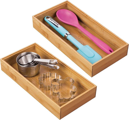 mDesign 2 Functional Drawer Organiser Bamboo Kitchen Cutlery Utensils