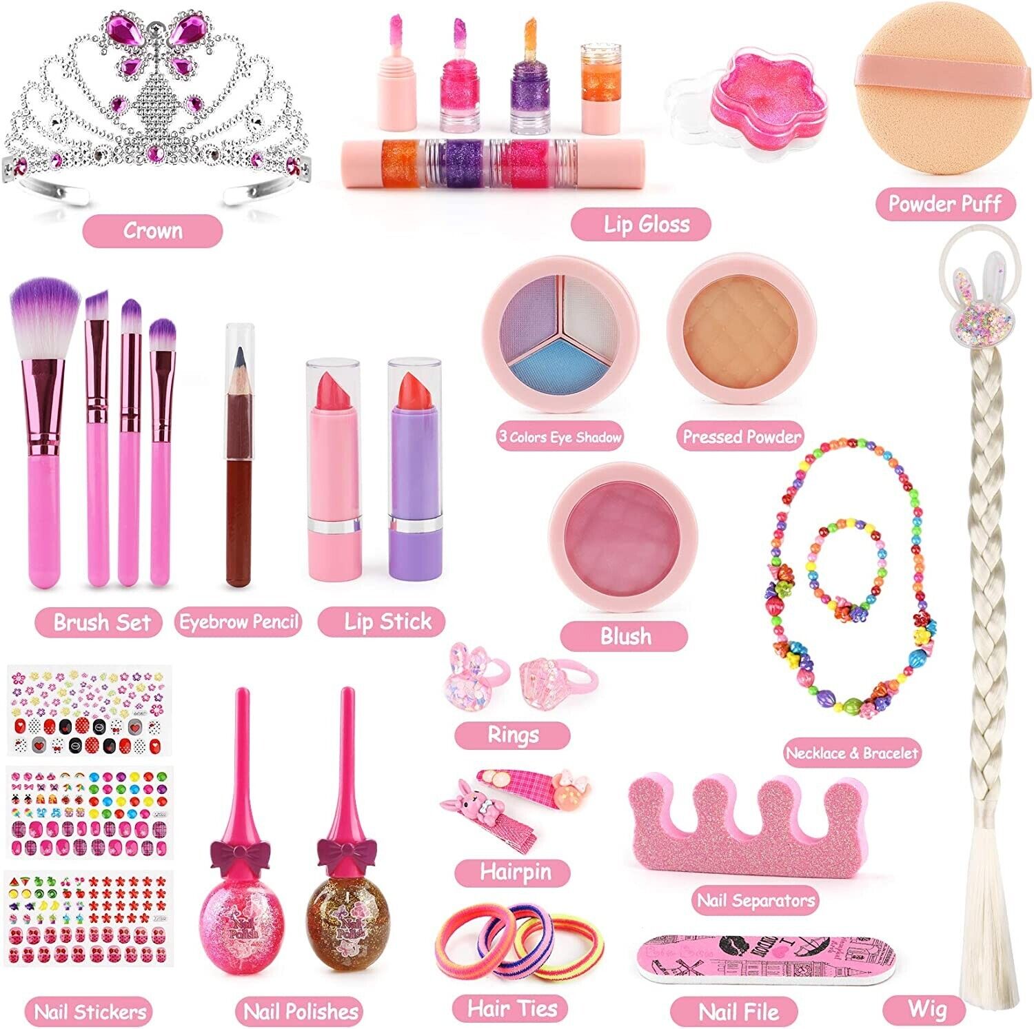 Kids Makeup Set for Girls - Real Washable Cosmetics Kit - Children Creative Play Make Up + Glitter Cosmetic Bag