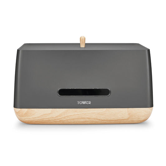 Tower Grey Bread Bin Scandi Range Retro Anti-Slip Base Wood Effect T826030G
