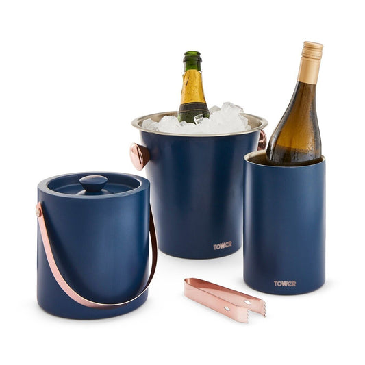 Tower Cavaletto T879029MNB - 3 Piece - Bar Set with Wine Cooler, Ice Bucket and Champagne Bucket - Midnight Blue