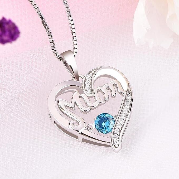 YL Mum Necklace - 925 Sterling Silver - Heartbeat 5A CZ Heart Love Pendant Necklace for Women / Mothers - 45-48 cm