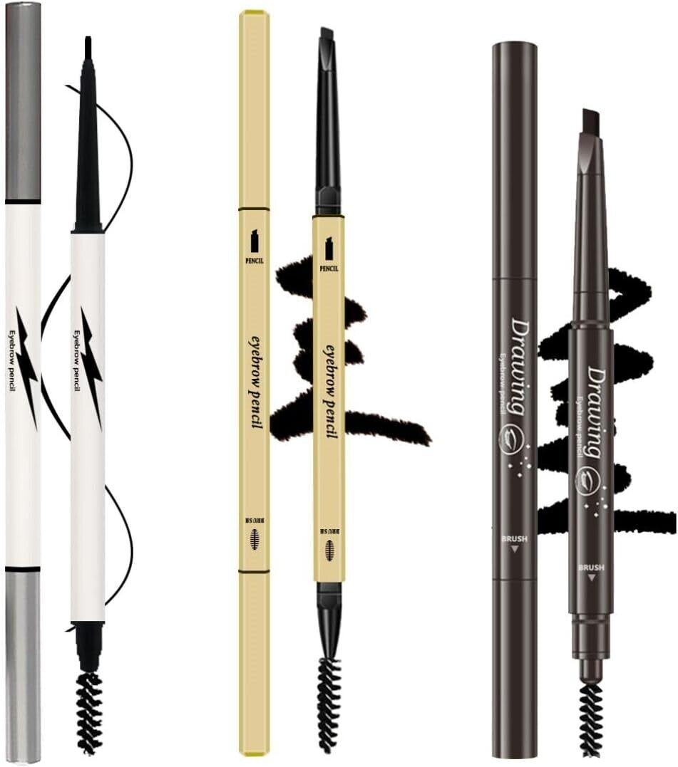 3 Different Eyebrow Pencils - Creates Natural Looking Brows  (Dark Brown)