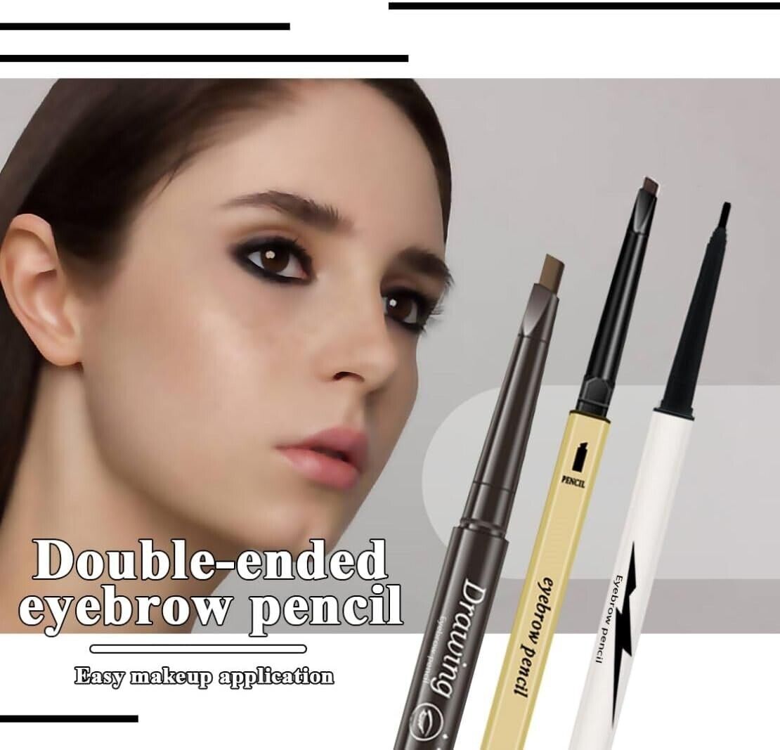 3 Dark Brown Eyebrow Pencils + Brush Natural Eye Look Mens Brows Long Lasting