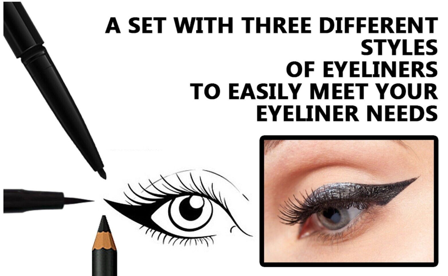 Black Eye Liners Makeup Pencil Mascara Natural Eye Look No Smudge (3 Pack)