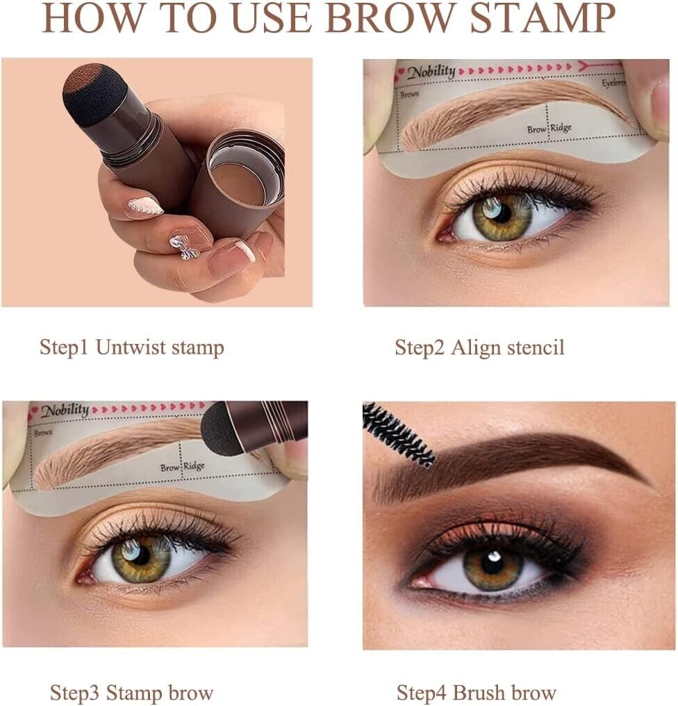 Eyebrow Stamp Shaper Tool Waterproof Eye Makeup (Brown)