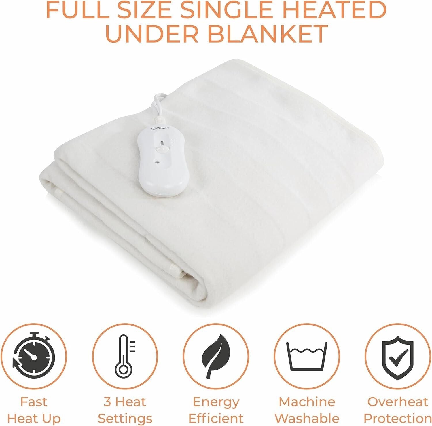 CARMEN Electric Blanket Single Heated Underblanket C81195