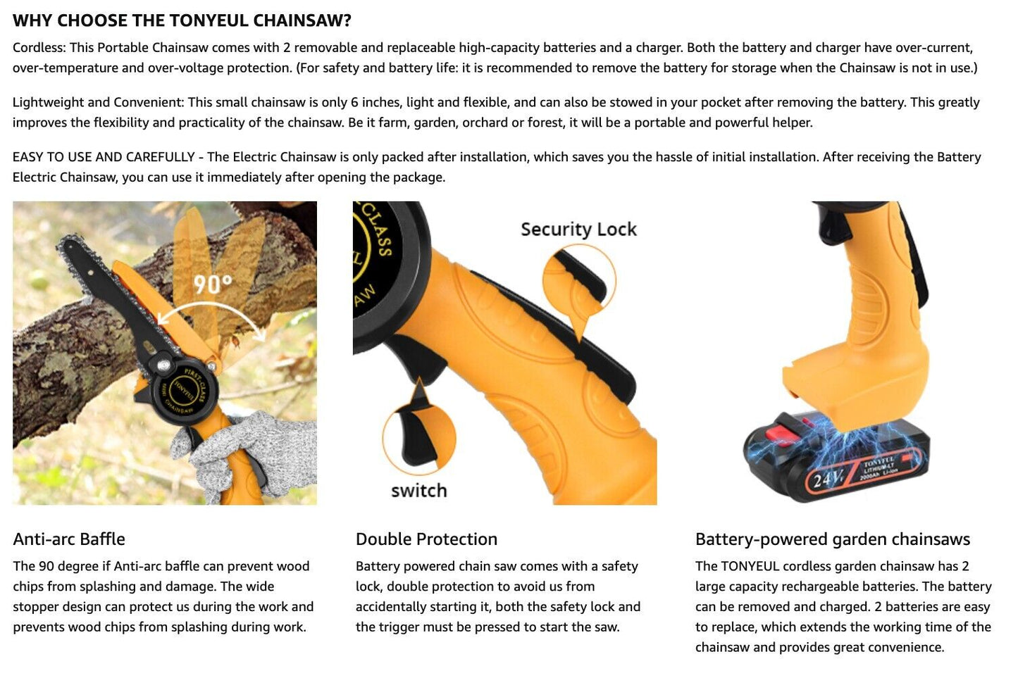 Mini Chainsaw 6" Cordless Rechargeable Saw Cutter 21V (Battery Operated)