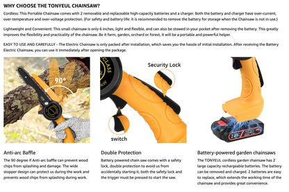 Mini Chainsaw 6" Cordless Rechargeable Saw Cutter 21V (Battery Operated)