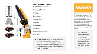 Mini Chainsaw 6" Cordless Rechargeable Saw Cutter 21V (Battery Operated)