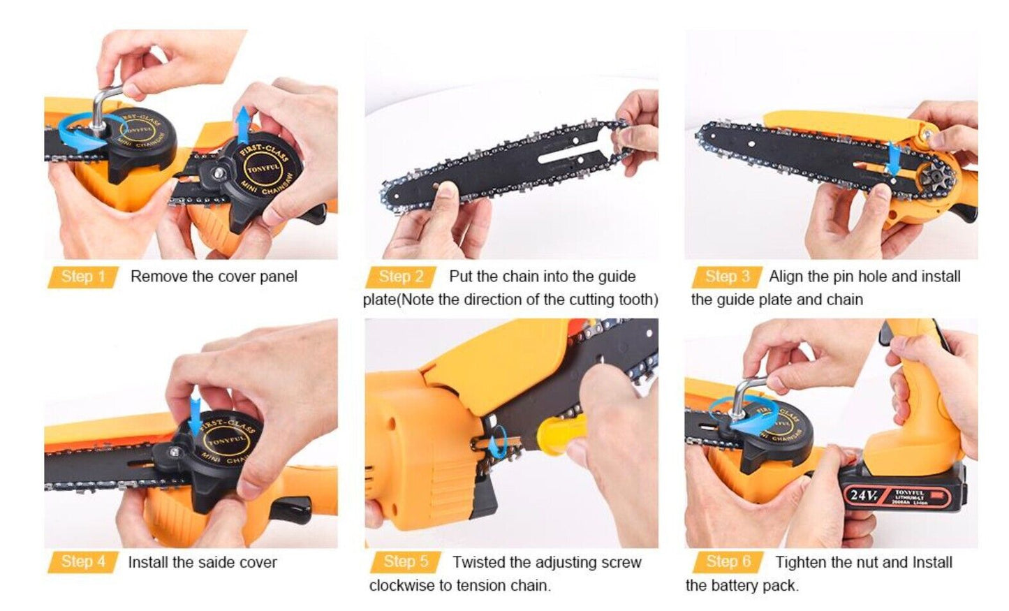 Mini Chainsaw 6" Cordless Rechargeable Saw Cutter 21V (Battery Operated)