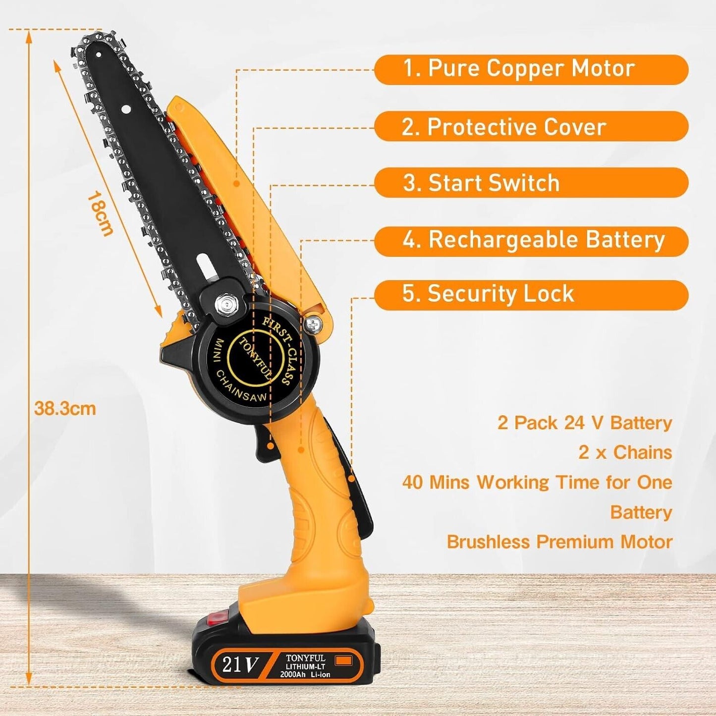 Mini Chainsaw 6" Cordless Rechargeable Saw Cutter 21V (Battery Operated)