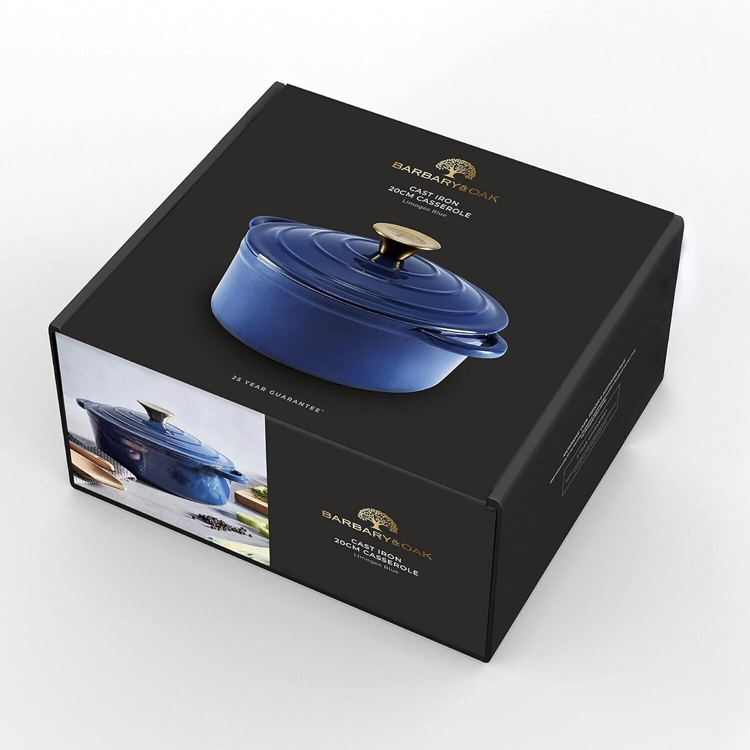 Barbary & Oak BO800250BLU Barbary & Oak Round Cast Iron Casserole Pan with Durable Enamel Interior, 20cm, Limoges Blue