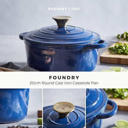 Barbary & Oak Cast Iron Pan Casserole Pot 20cm Blue BO800250BLU