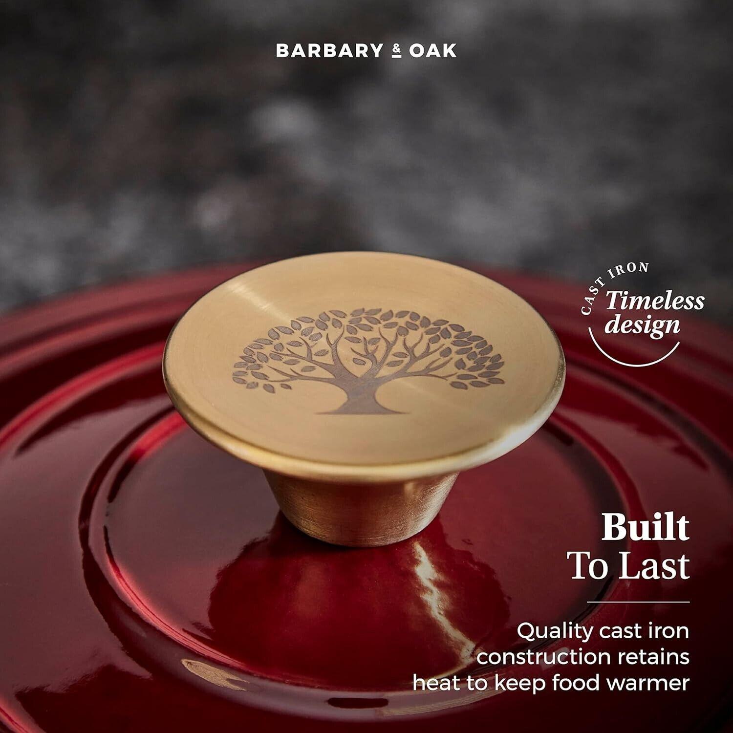 Barbary & Oak Round Cast Iron Casserole Pan 20cm (Red).