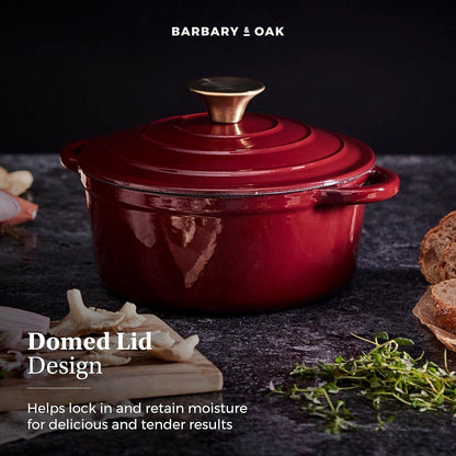 Barbary & Oak Round Cast Iron Casserole Pan 20cm (Red).