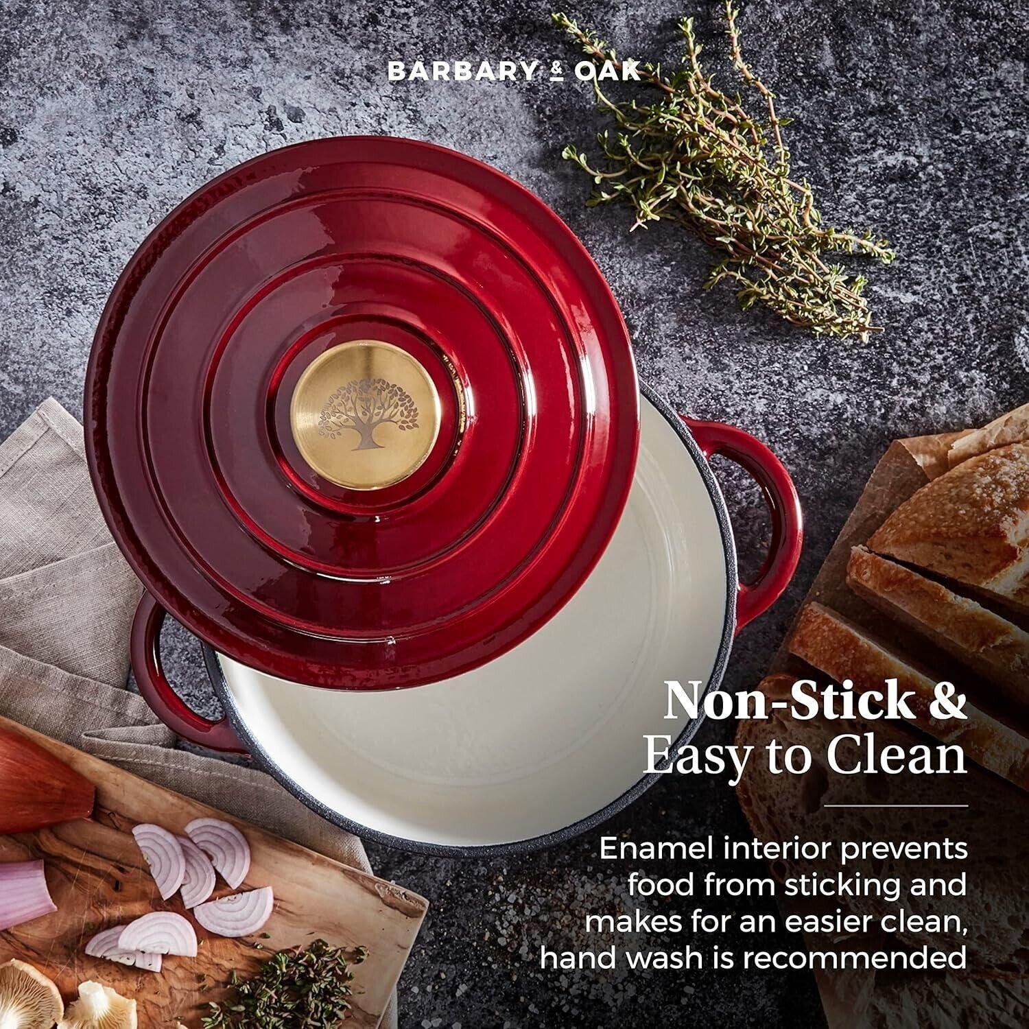 Barbary & Oak Round Cast Iron Casserole Pan 20cm (Red).