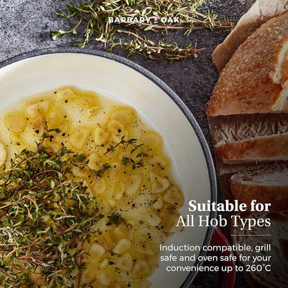 Barbary & Oak Round Cast Iron Casserole Pan 20cm (Red).