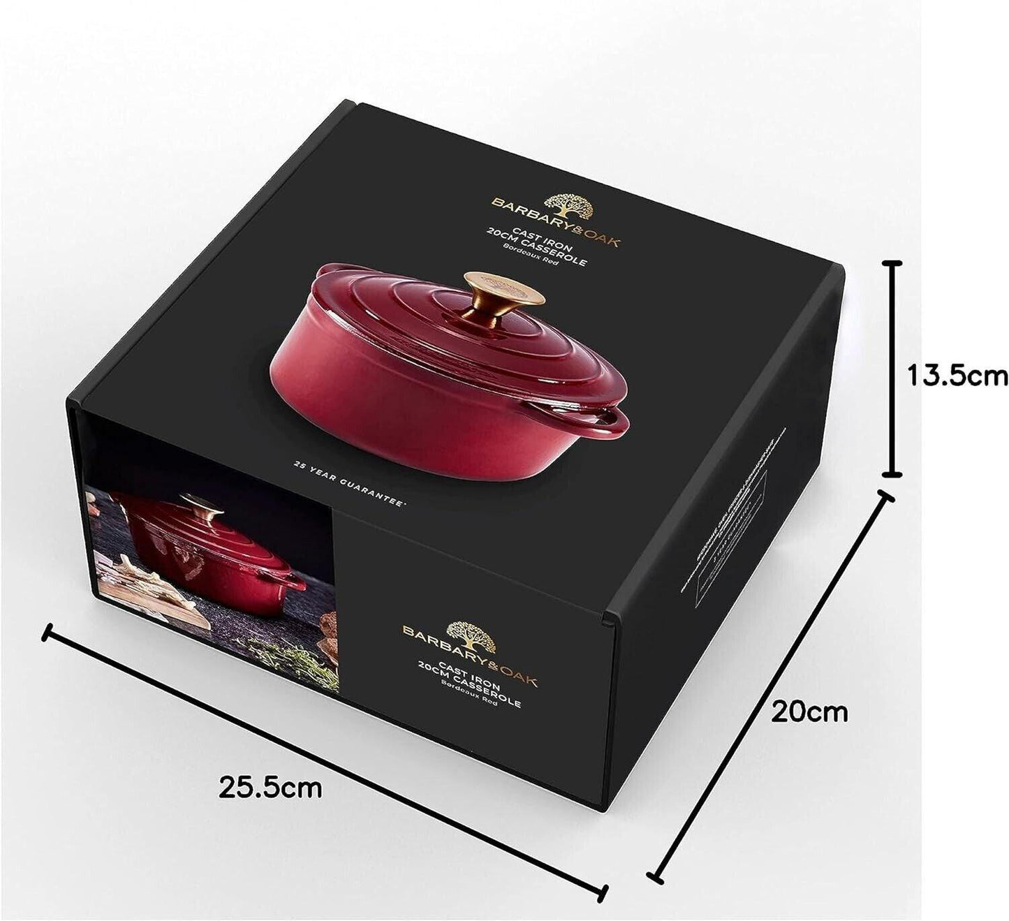 Barbary & Oak Round Cast Iron Casserole Pan 20cm (Red).