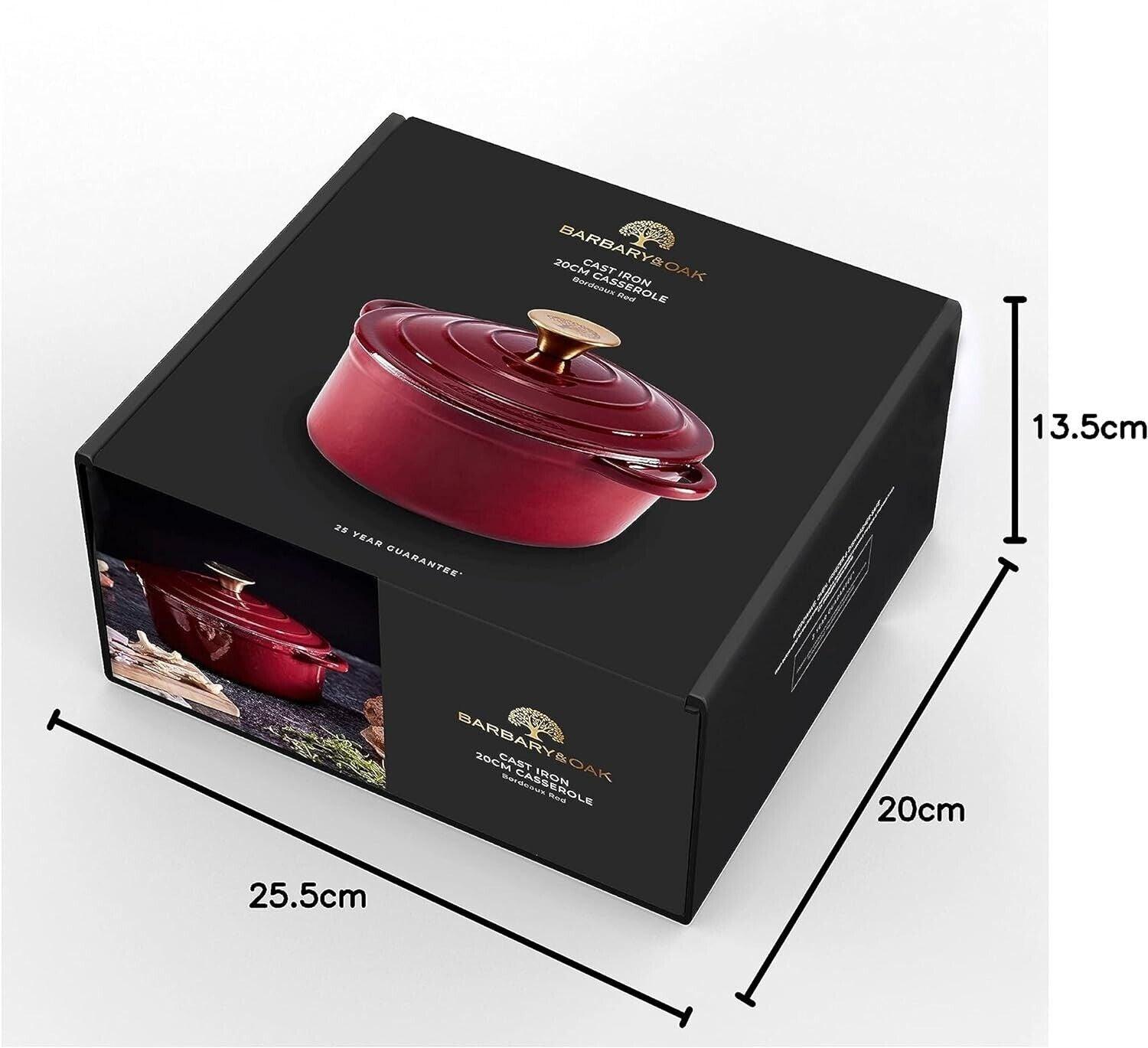 Barbary & Oak Round Cast Iron Casserole Pan 20cm (Red).