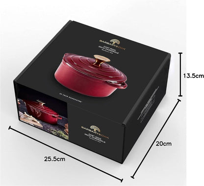 Barbary & Oak Round Cast Iron Casserole Pan 20cm (Red).