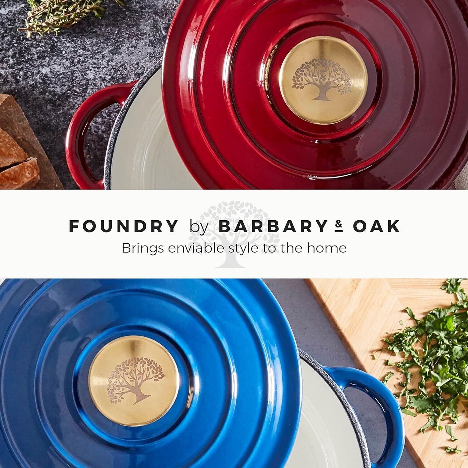 Barbary & Oak Round Cast Iron Casserole Pan 20cm (Red).