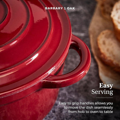Barbary & Oak Round Cast Iron Casserole Pan 20cm (Red).
