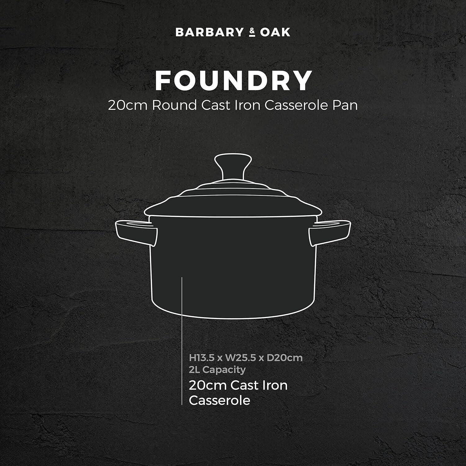Barbary & Oak Round Cast Iron Casserole Pan 20cm (Red).