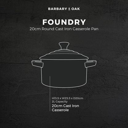 Barbary & Oak Round Cast Iron Casserole Pan 20cm (Red).