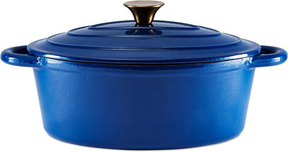 Barbary & Oak BO800252BLU Oval Cast Iron Casserole Dish with Durable Enamel Interior, 29cm, Limoges Blue