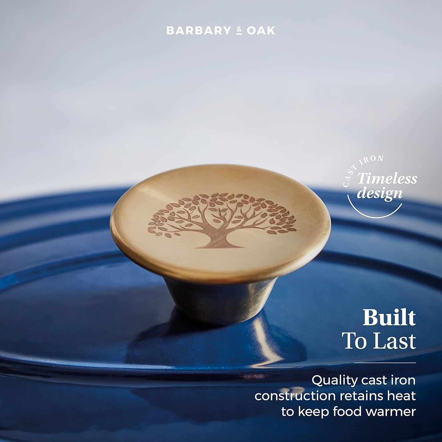 Barbary & Oak BO800252BLU Oval Cast Iron Casserole Dish with Durable Enamel Interior, 29cm, Limoges Blue