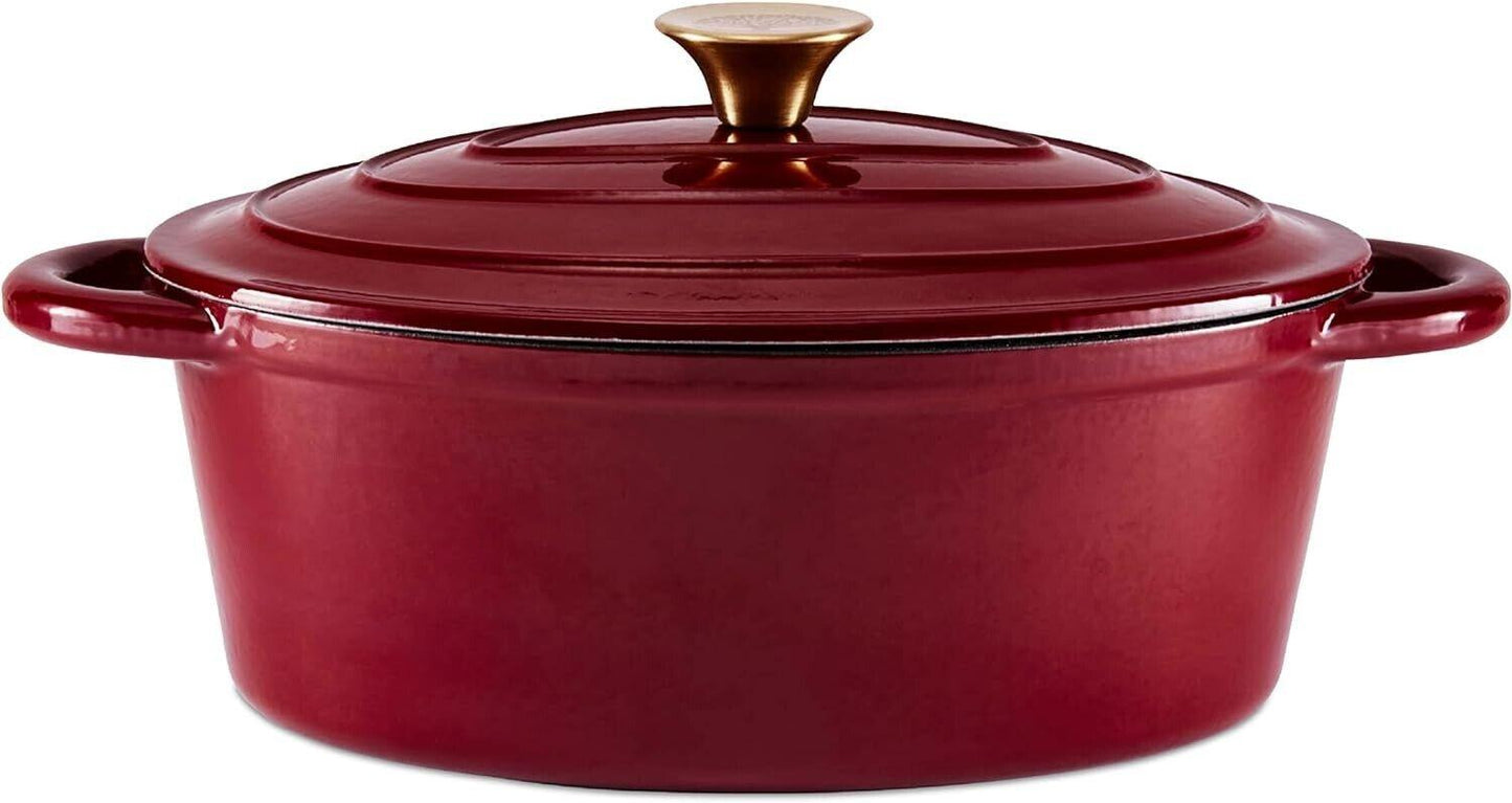 Barbary & Oak BO800252RED Oval Cast Iron Casserole Dish with Durable Enamel Interior, 29cm, Bordeaux Red