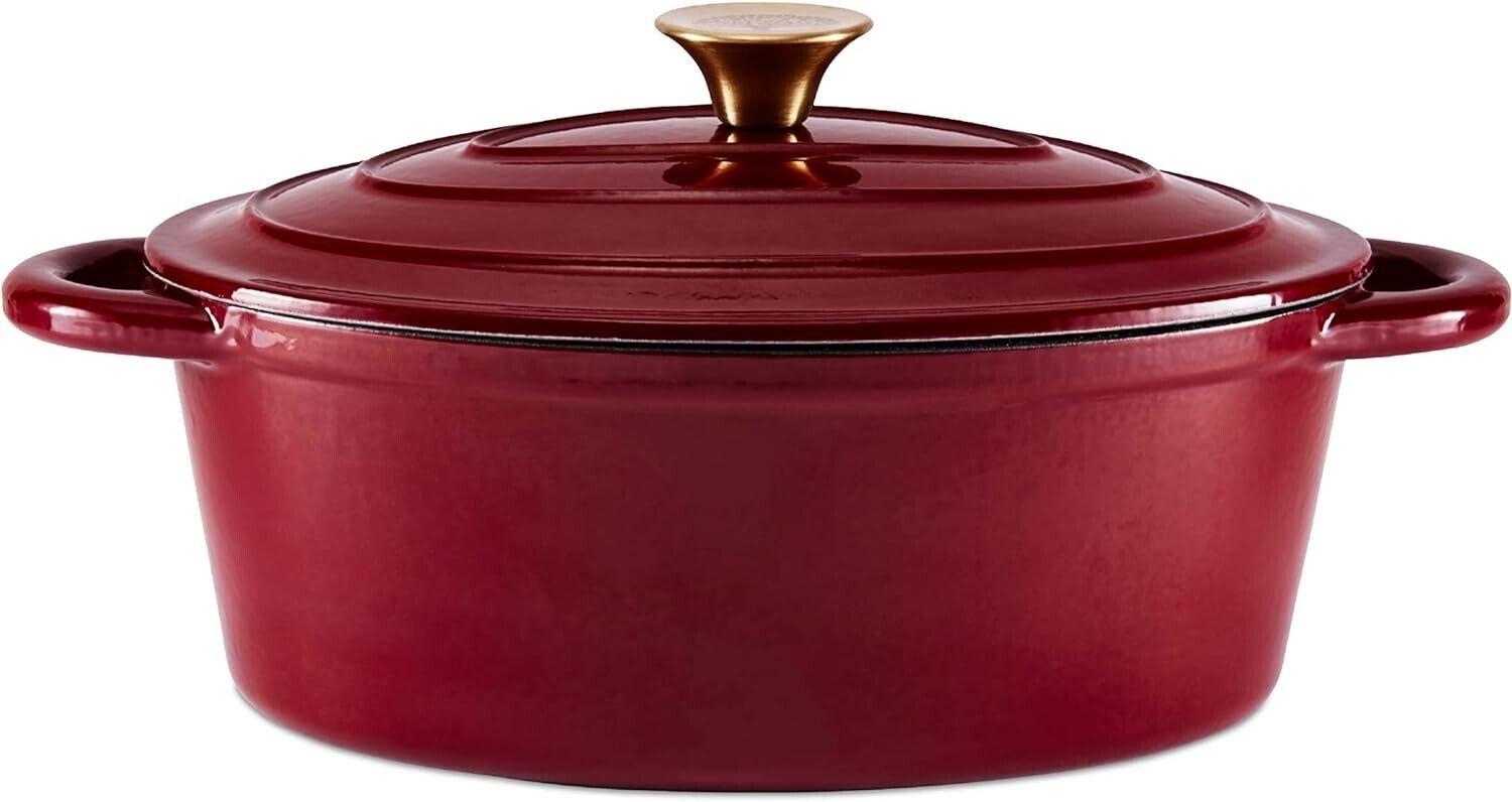 Barbary & Oak BO800252RED Oval Cast Iron Casserole Dish with Durable Enamel Interior, 29cm, Bordeaux Red