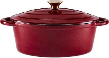 Barbary & Oak BO800252RED Oval Cast Iron Casserole Dish with Durable Enamel Interior, 29cm, Bordeaux Red