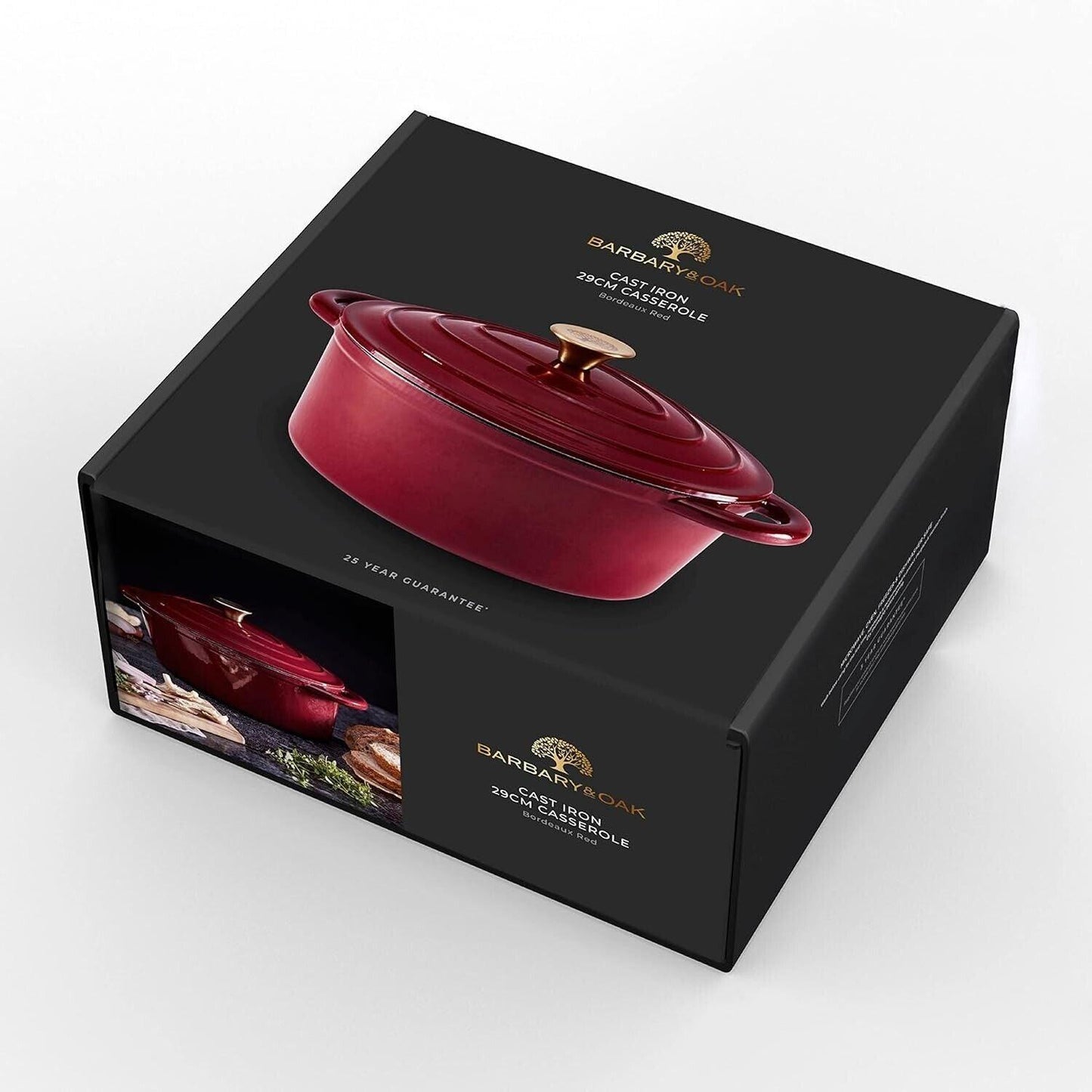 Barbary & Oak BO800252RED Oval Cast Iron Casserole Dish with Durable Enamel Interior, 29cm, Bordeaux Red