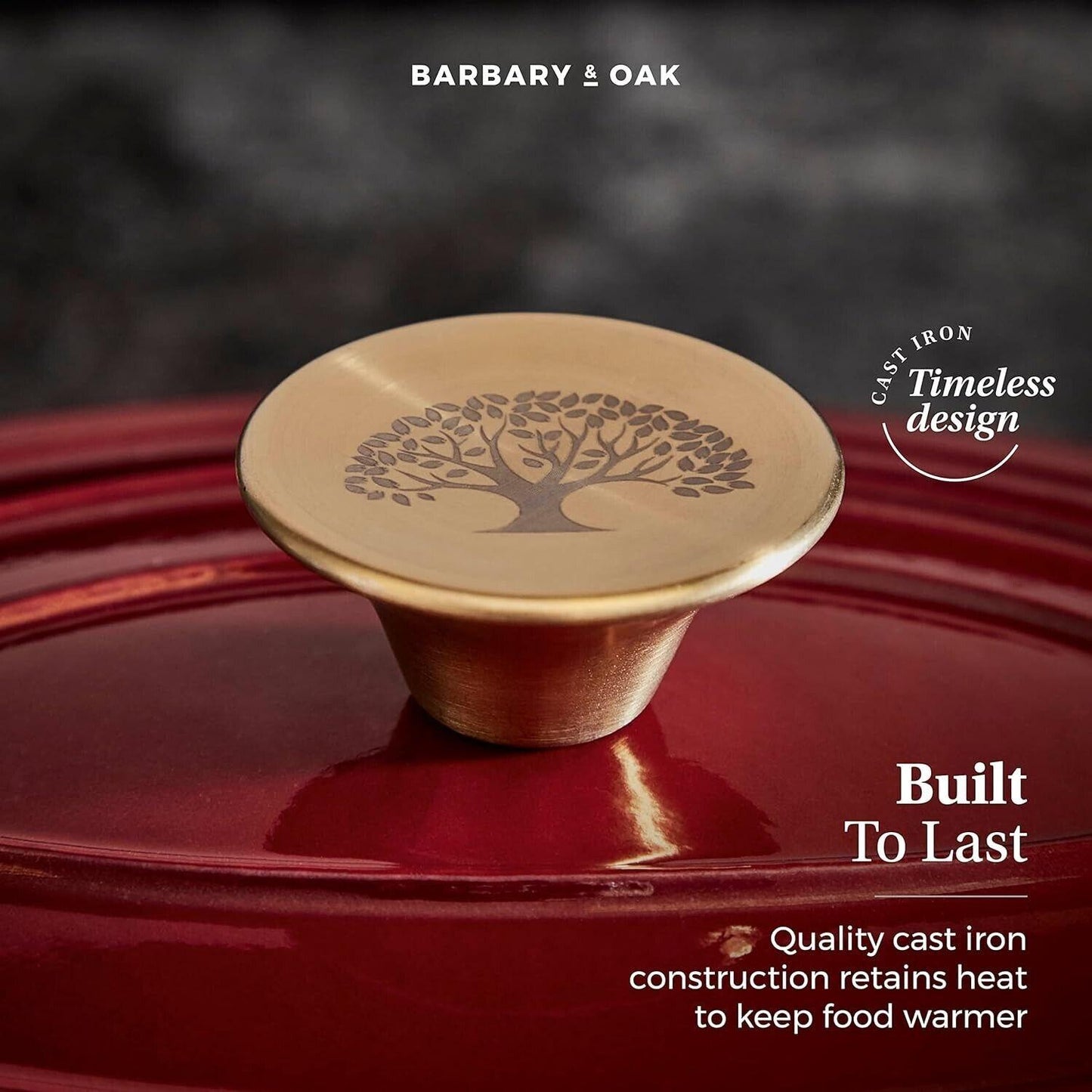 Barbary & Oak Cast Iron Casserole Dish 29cm (Red).