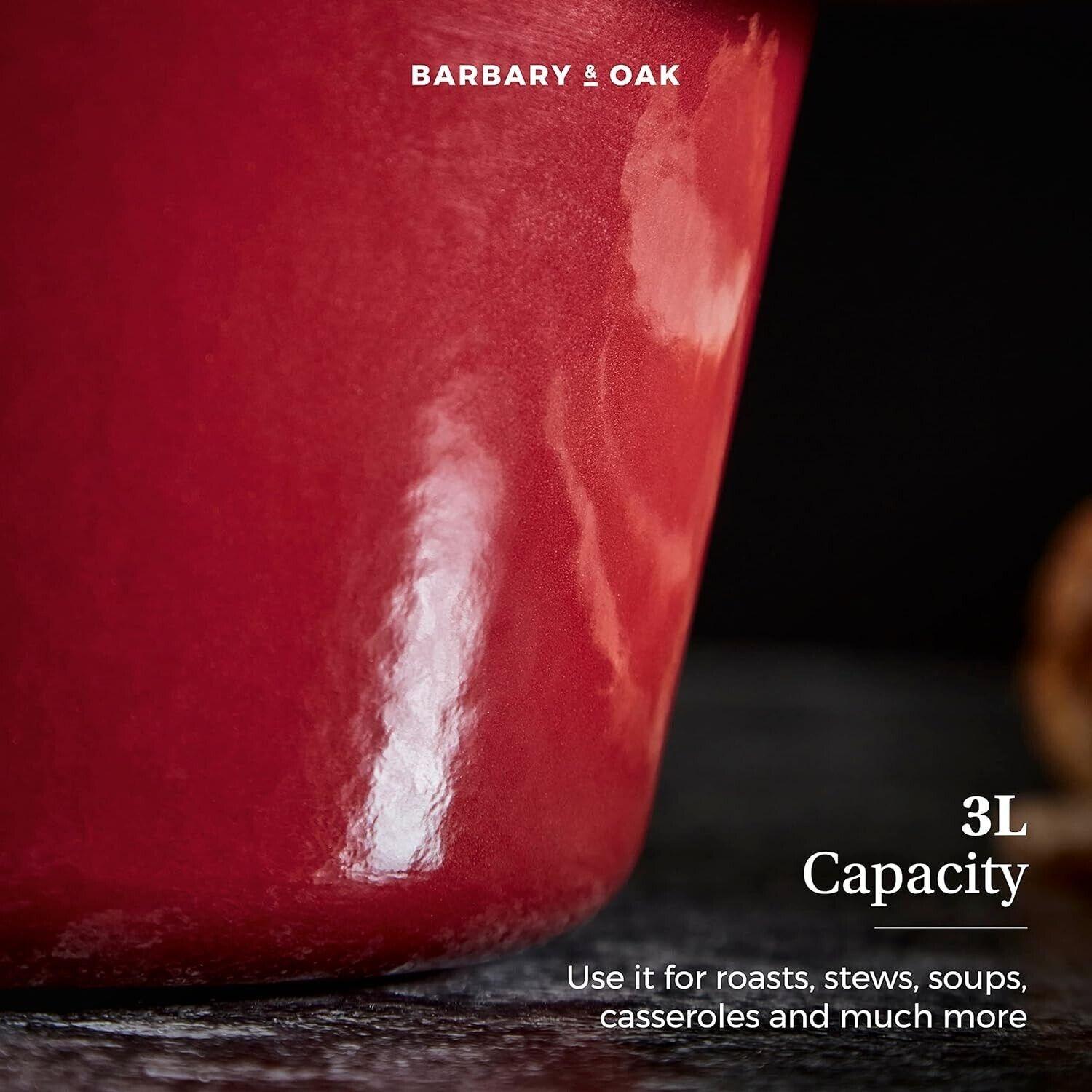 Barbary & Oak Cast Iron Casserole Dish 29cm (Red).